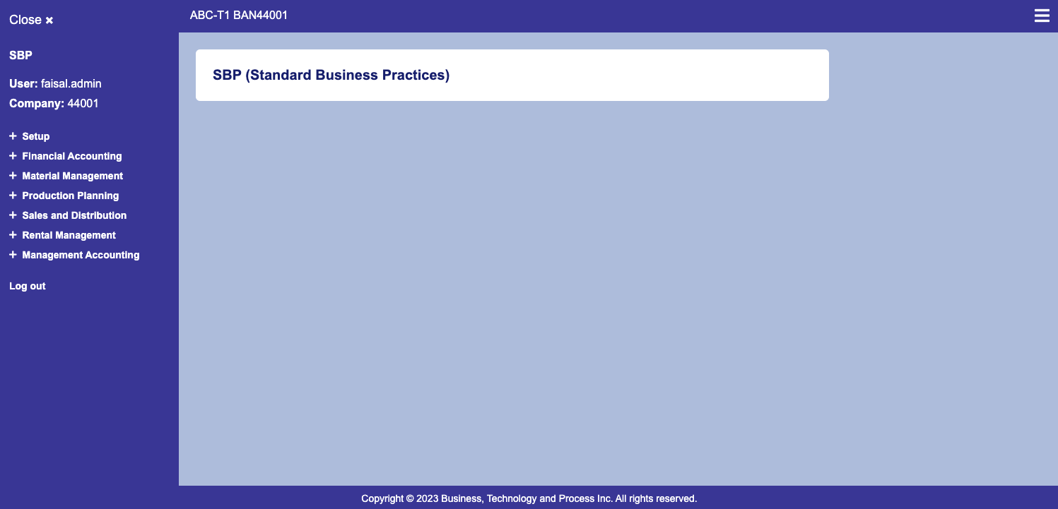 SBP Standard Business Practices software interface